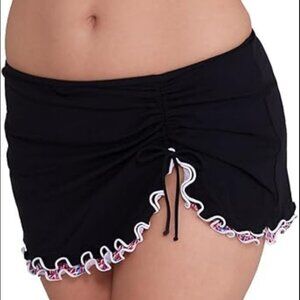 Gottex Rio Ruffle Side Tie Swim Skirt Swimsuit Bottom Black Pink Beach Vacation